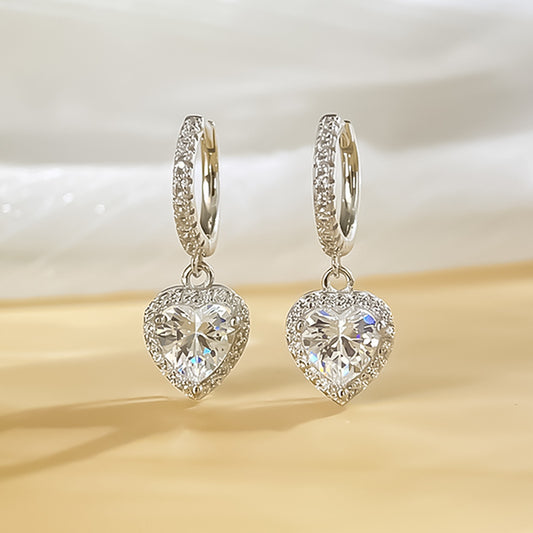 S925 Sterling Silver Heart Earrings with Moissanite - Fashion Minimalist Luxury Studs