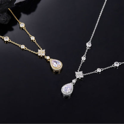 S925 Sterling Silver Necklace with Teardrop Moissanite - Stylish Light Luxury Pendant
