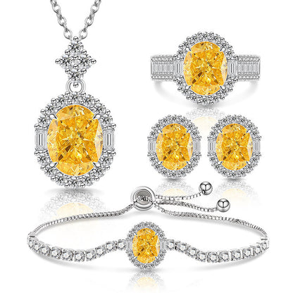 Ice Flower Cut Gemstone Set: Sparkling High-Carbon Diamond Ring Earrings Necklace Bracelet for Women