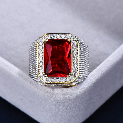 Ricady Jewel Hip Hop Square Zircon Ring - Men’s Luxury Sapphire Style