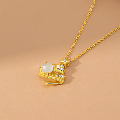 925 Sterling Silver Christmas Tree Necklace for Women, Dainty Star Chalcedony Pendant, Minimalist Ins Style Collar Chain