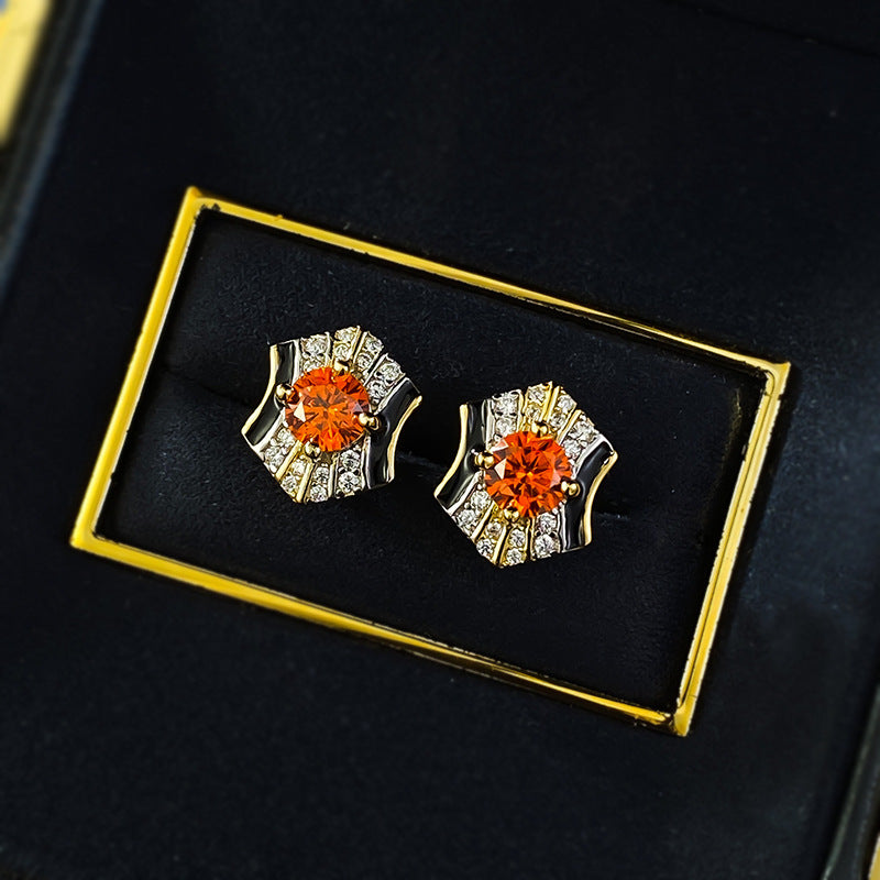 925 Sterling Silver Plated Gold, Vintage Fanta Orange & Pink Stud Earrings - Minimalist, Versatile