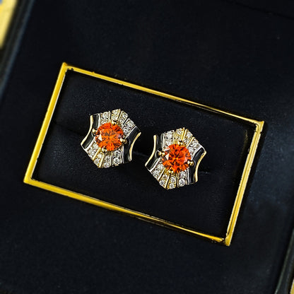 925 Sterling Silver Plated Gold, Vintage Fanta Orange & Pink Stud Earrings - Minimalist, Versatile
