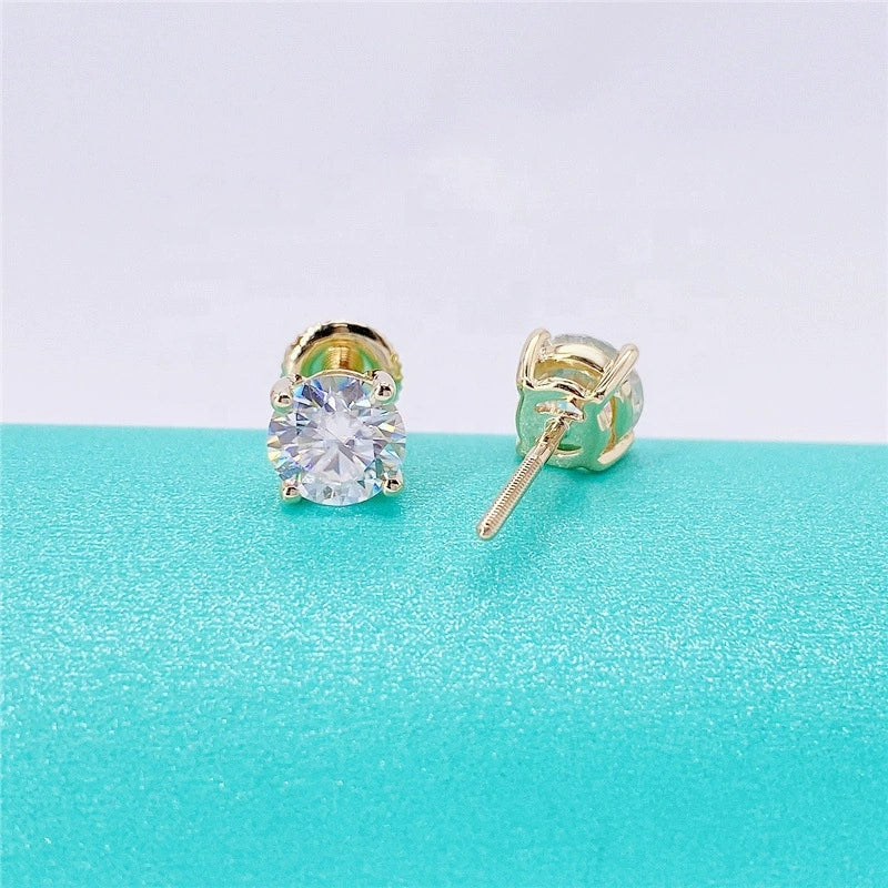 Classic 4-Prong S925 Silver Earrings - 0.1-5ct VVS Moissanite Solitaire