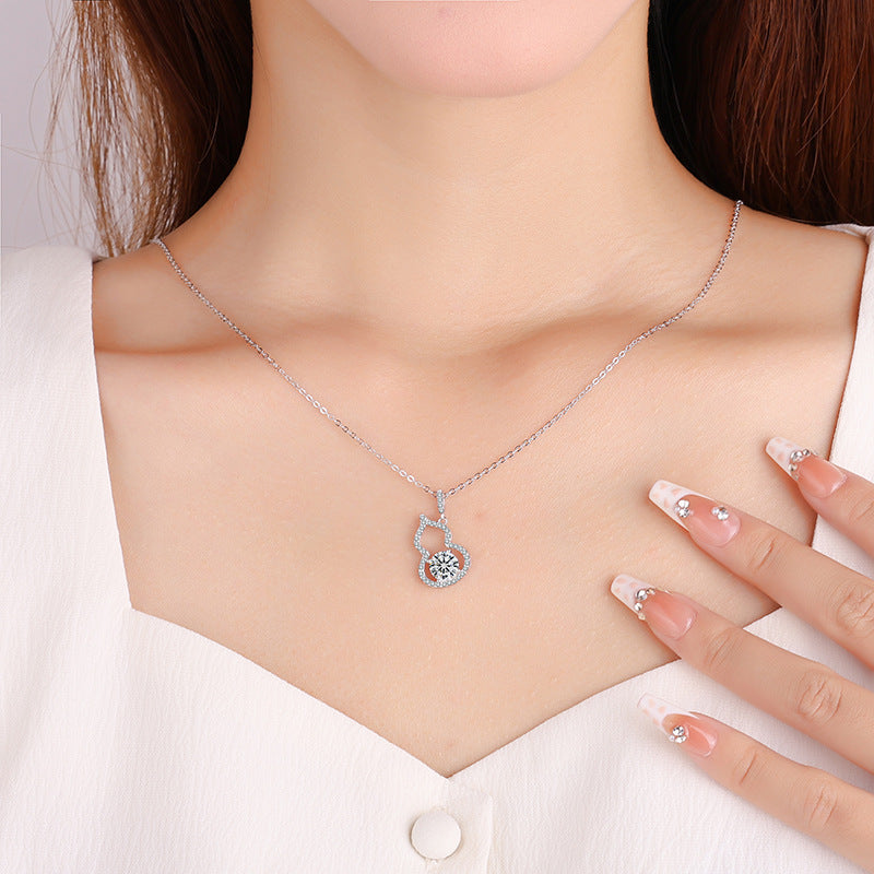 S925 Silver Gourd Pendant Necklace - Dainty Moissanite for Women