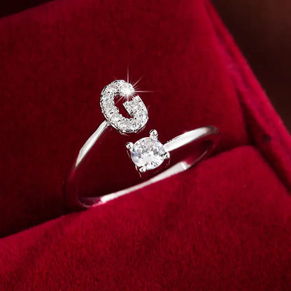 26 Letter Micro-Pave Zircon Ring for Women - 14K Gold Plated Copper Open Plain Band