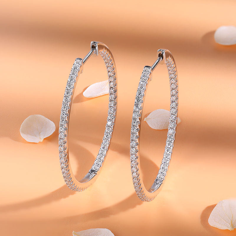 S925 Silver Plated 18K Gold Hoop Earrings - Sparkling Moissanite Diamond Statement Earrings