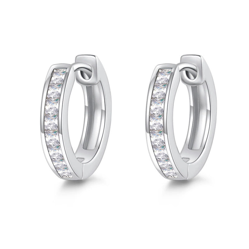 Princess-Cut Moissanite Hoop Earrings in Sterling Silver for Women — Modern Elegance