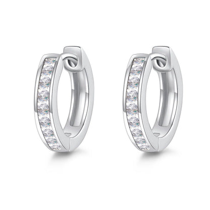Princess-Cut Moissanite Hoop Earrings in Sterling Silver for Women — Modern Elegance