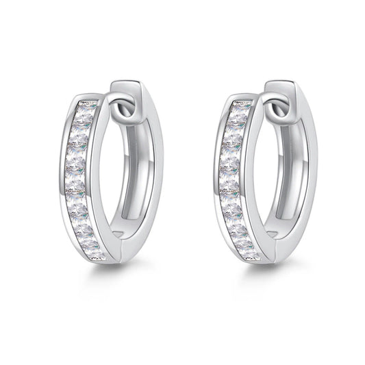 Princess-Cut Moissanite Hoop Earrings in Sterling Silver for Women — Modern Elegance