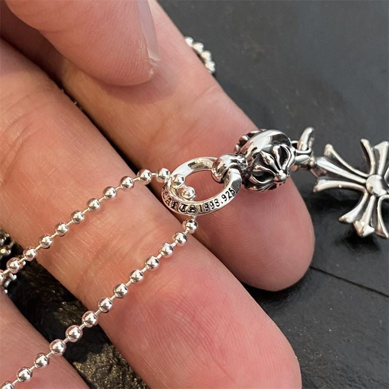 Cross Pendant Pearl Beaded Necklace in 925 Sterling Silver