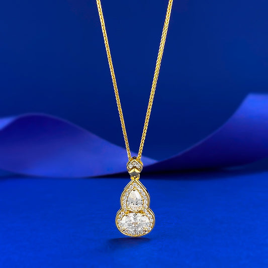 Ricady Jewel S925 Silver 1.5CT Egg-Shaped Diamond Gourd Necklace | 0.8CT Water Drop Inlay