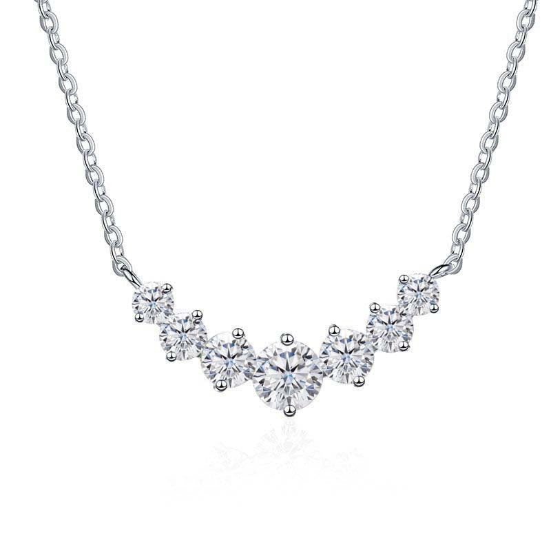 S925 Sterling Silver Gold-Tone Necklace for Women, Minimalist Smile Style with 2.8ct Colored Moissanite
