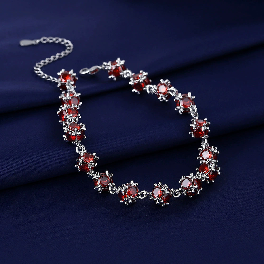 Handmade Red Gemstone Glass Bead Bracelet for Women