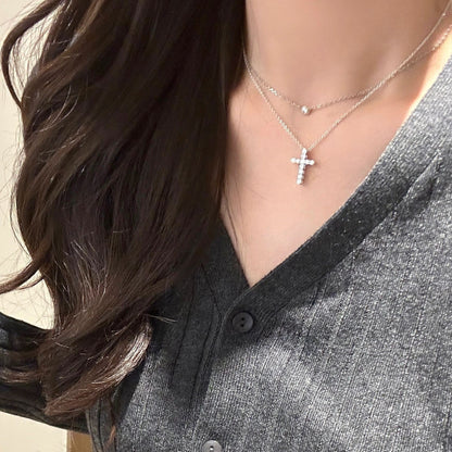925 Sterling Silver Moissanite Cross Necklace - Personality Style