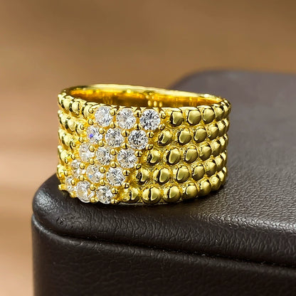 S925 Silver Gold-Plated Beaded Ring for Women - Minimalist & Elegant