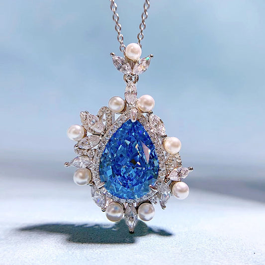 925 Sterling Silver Pear 11x15mm Aquamarine Pendant Necklace for Women - Versatile