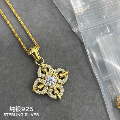 Vintage Geometric Line Pendant Necklace in 925 Sterling Silver