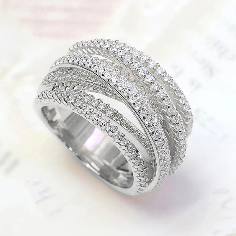 Trendy Multi-Layer Crisscross Ring for Women - Micro-Pavé Zircon Engagement Gift