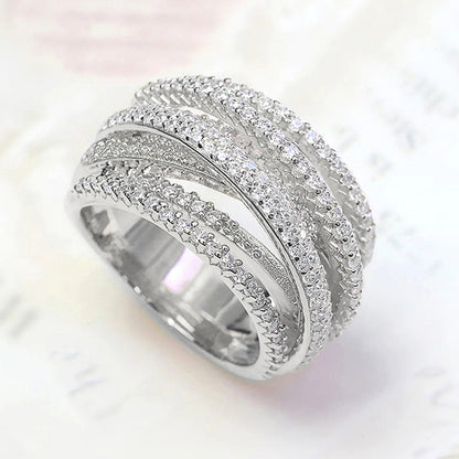 Trendy Multi-Layer Crisscross Ring for Women - Micro-Pavé Zircon Engagement Gift