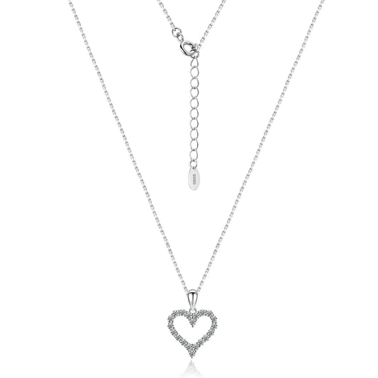 Ricady Jewel S925 Silver Moissanite Pavé Heart Necklace - Light Luxury Hollow Heart Clavicle & Sweater Chain