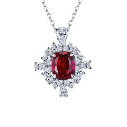 925 Sterling Silver Pigeon Blood Ruby Necklace - 8x10mm Oval Halo, Vintage Style