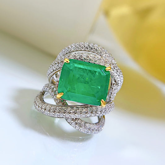 Geometric Rhombus 925 Silver Ring | 5CT Emerald Cut High Carbon Diamond