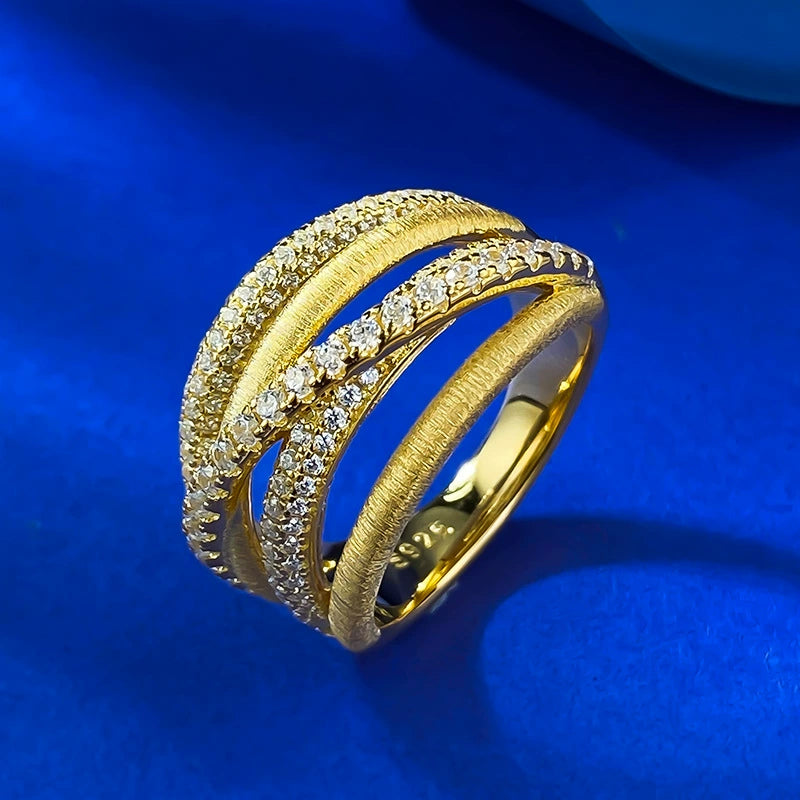 S925 Silver Gold-Plated Ring | Italian Brushed Cross Full Diamond Old Money Style