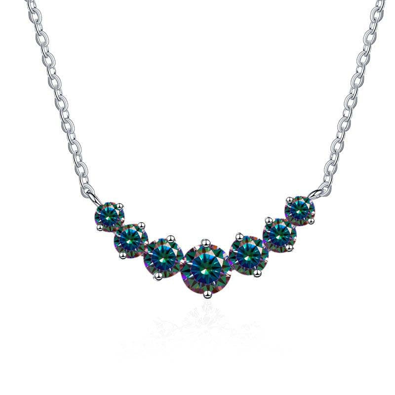 S925 Sterling Silver Gold-Tone Necklace for Women, Minimalist Smile Style with 2.8ct Colored Moissanite