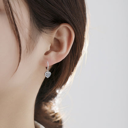 S925 Sterling Silver Heart Earrings with Moissanite - Fashion Minimalist Luxury Studs