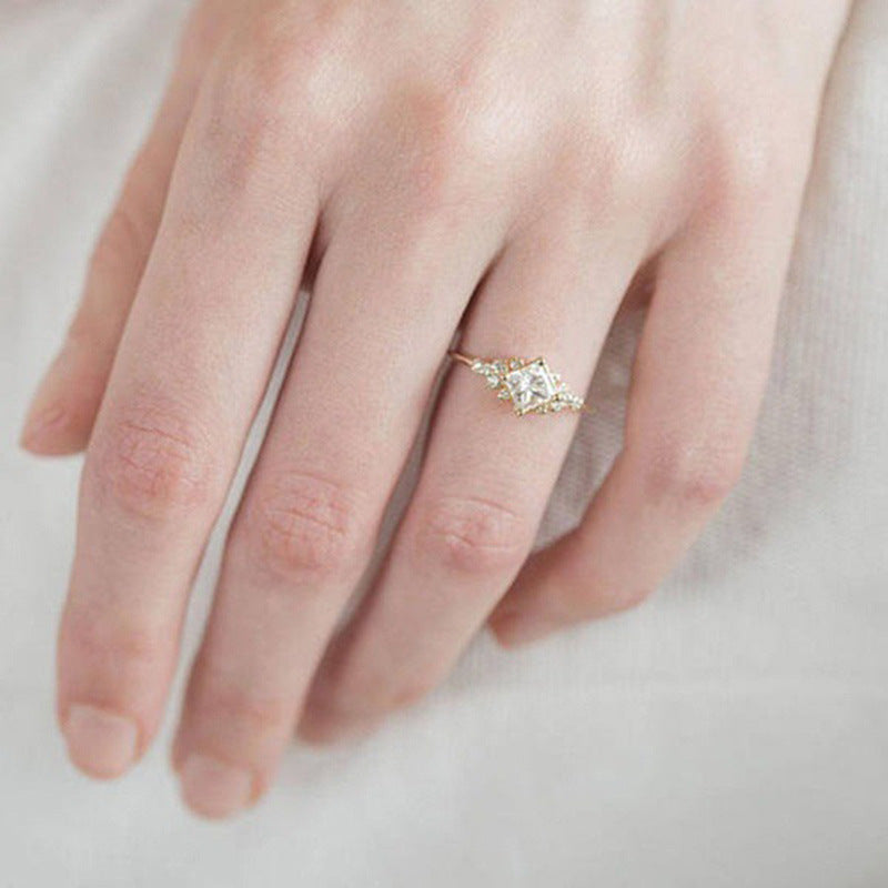 Gold Plated Square Cubic Zirconia Ring - Women's Engagement Gift