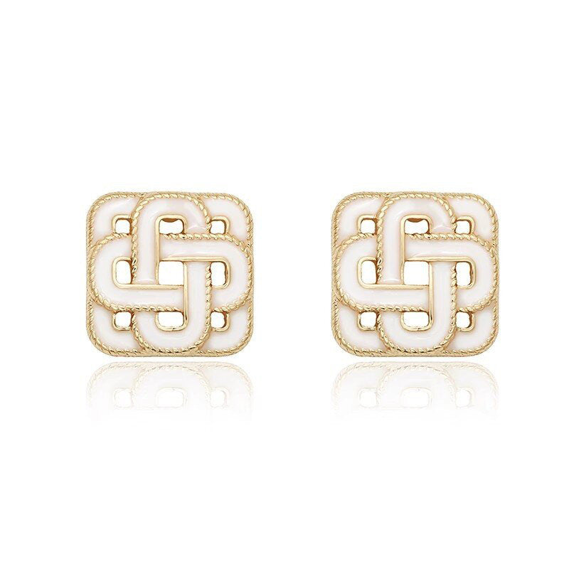 Ricady Jewel Classic Square &amp; Hoop Geometric Stud Earrings for Women, French-Inspired Everyday Elegance
