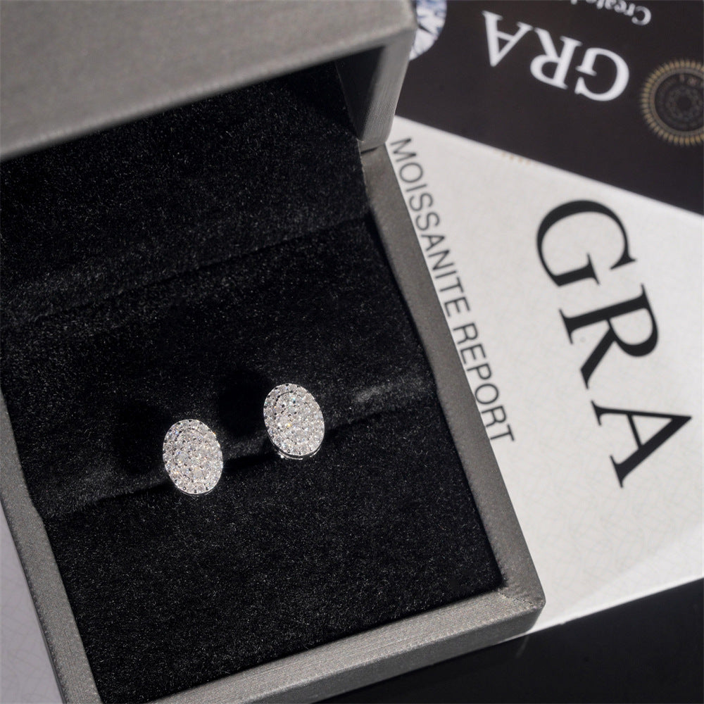 Premium 925 Silver Hip-Hop Earrings with Oval Moissanite Studs