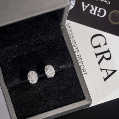 Premium 925 Silver Hip-Hop Earrings with Oval Moissanite Studs