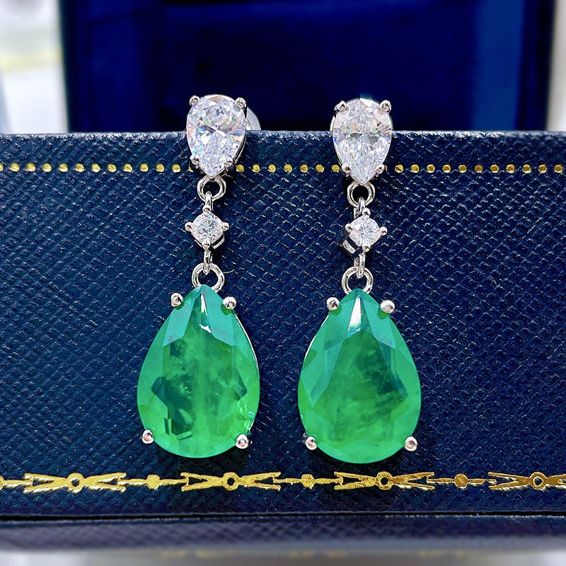 925 Sterling Silver Faux Emerald Stud Earrings | Retro INS Style