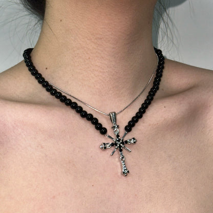 picy Girl Layered Cross Choker Necklace with Studs - Sweet & Cool