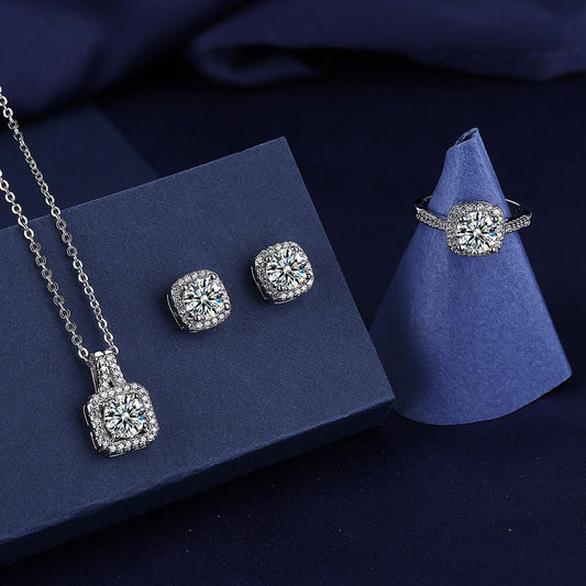 Women's 1ct Moissanite Set: Ring, Necklace, Earrings & Bracelet