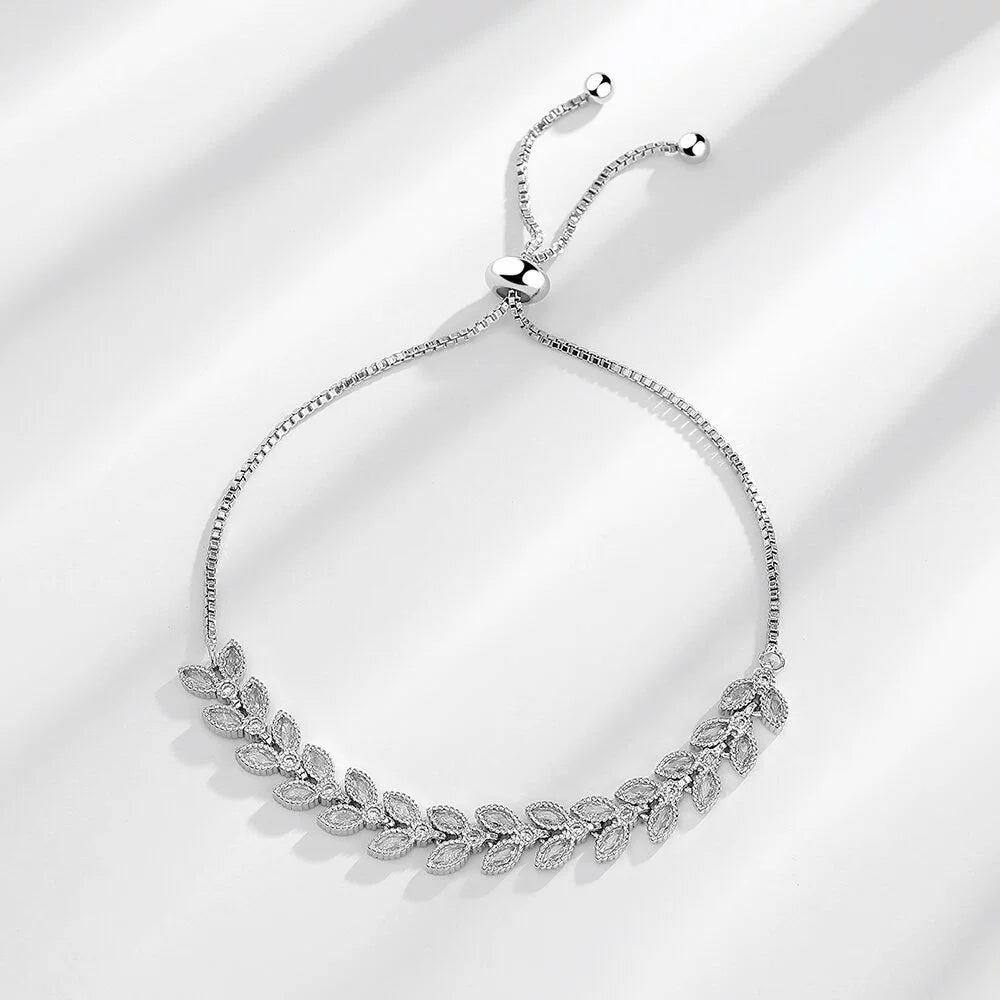 Wheat Leaf Stretch Bracelet in Sterling Silver for Women — Everyday Harvest