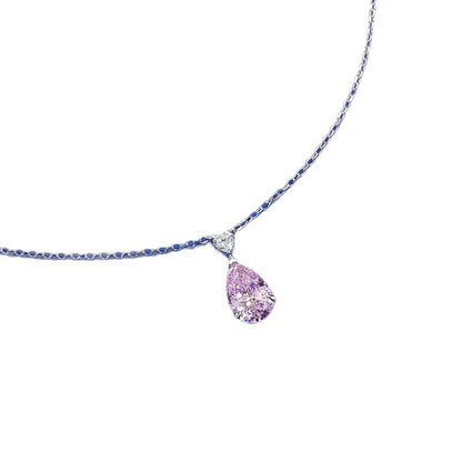S925 Silver Pink Diamond Pear-Shaped Heart Necklace | Elegant Minimalist