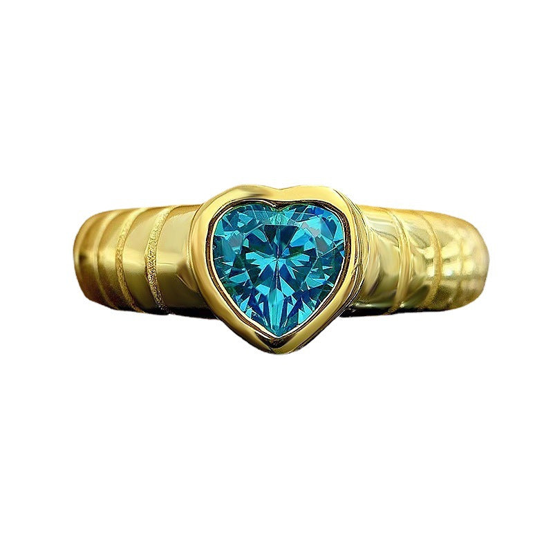925 Silver High Carbon Diamond Ring | 6*6 Heart Aquamarine Luxury Ins Style