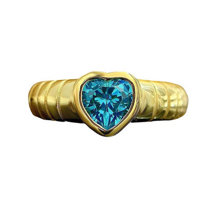 925 Silver High Carbon Diamond Ring | 6*6 Heart Aquamarine Luxury Ins Style