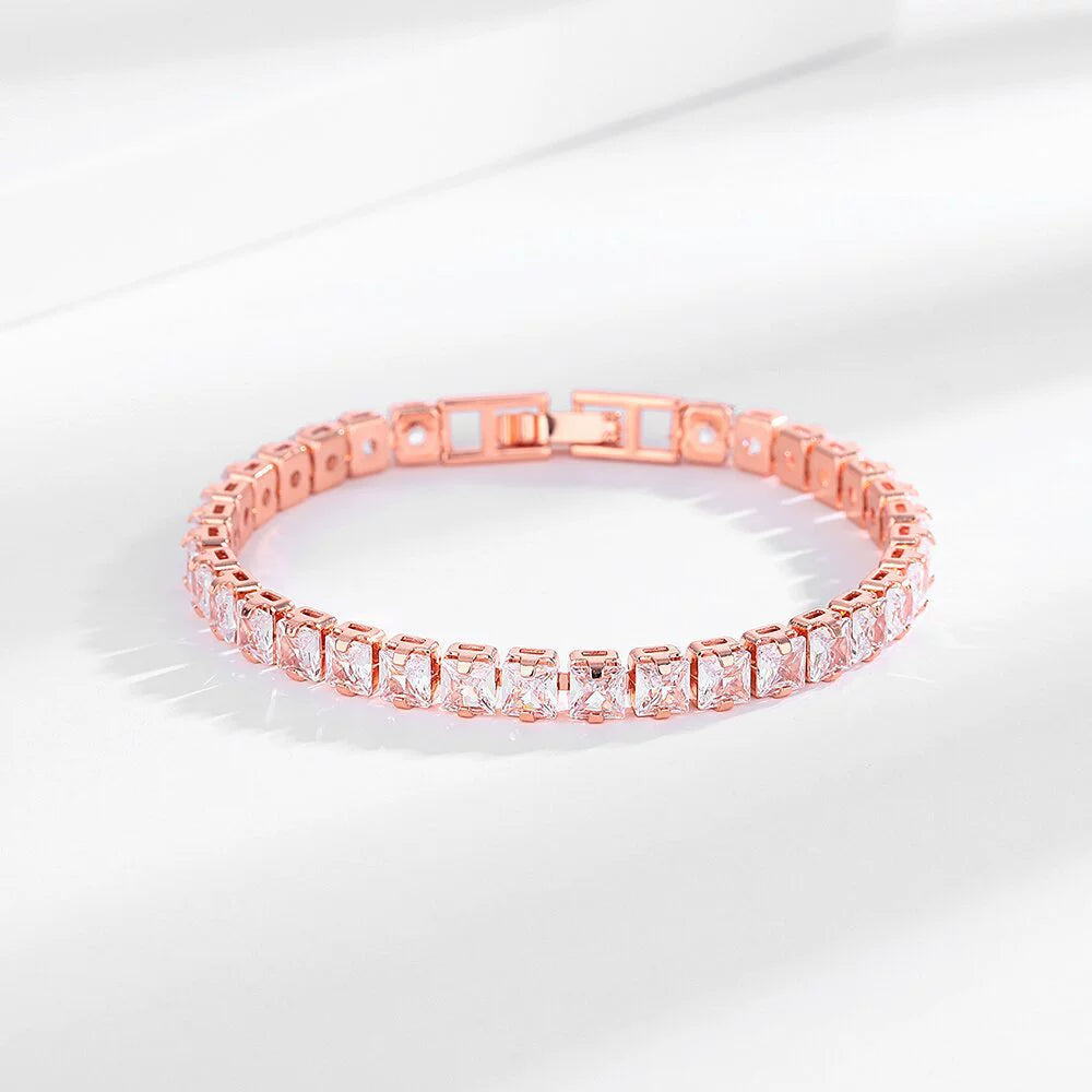 Zircon 4mm Square Stone Single Row Bracelet - Unisex Fashion Jewelry