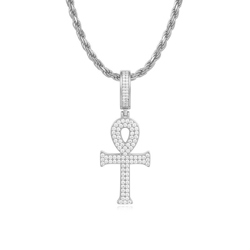 Ricady Jewel S925 Sterling Silver Moissanite Cross Pendant - Egyptian Ankh Hip-Hop Fashion Trend Accessory