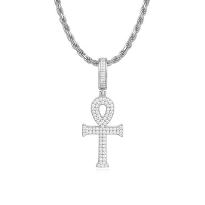 Ricady Jewel S925 Sterling Silver Moissanite Cross Pendant - Egyptian Ankh Hip-Hop Fashion Trend Accessory