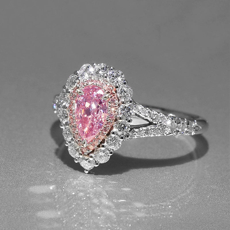 Sparkle Pink Teardrop Ring - Double Layer Trendy Luxury Band