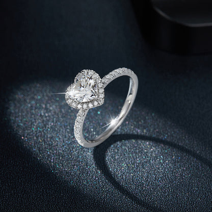 925 Silver Heart Moissanite Ring (7x7mm) - Premium Minimalist Bridal Ring for Women