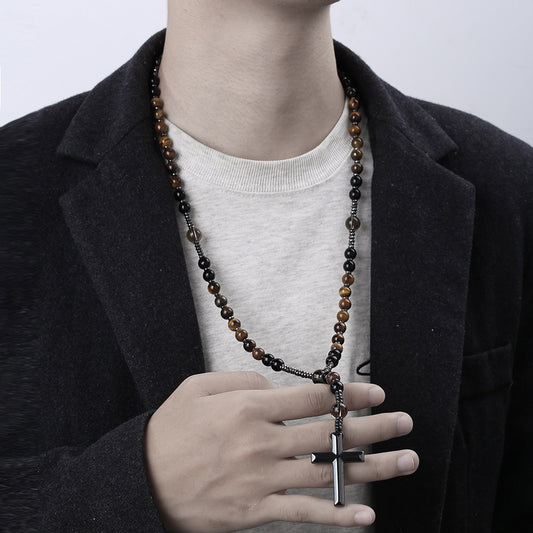 Handcrafted Natural Stone Cross Pendant Necklace - Instagram Style