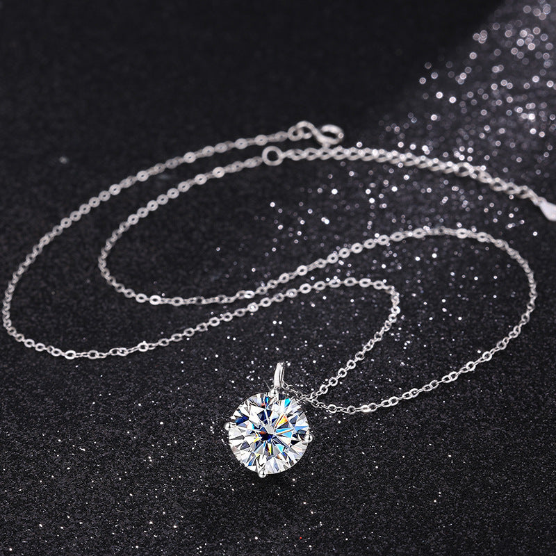 S925 Sterling Silver Classic Four-Prong Moissanite Necklace - Trendy Dainty Collarbone Pendant