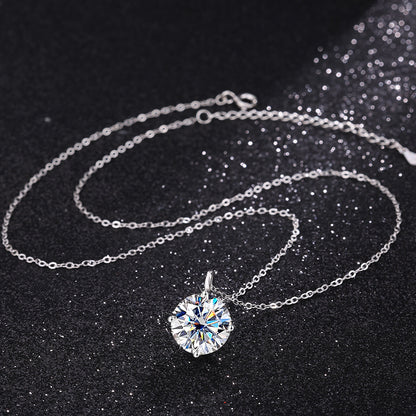 S925 Sterling Silver Classic Four-Prong Moissanite Necklace - Trendy Dainty Collarbone Pendant