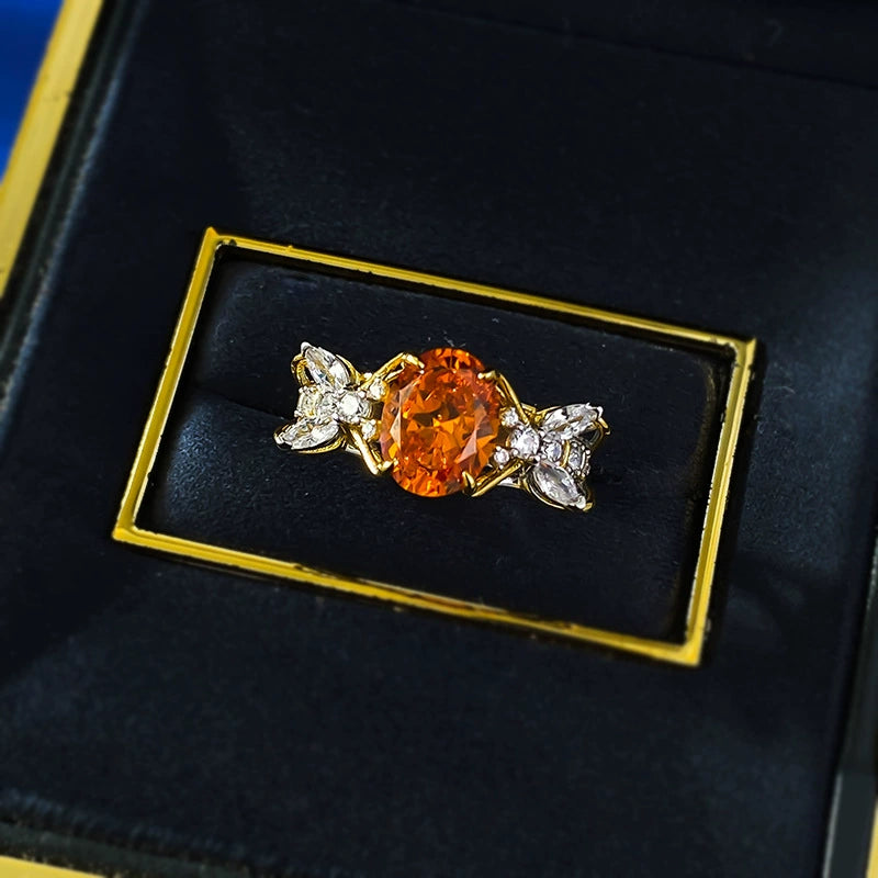 925 Silver Gold-Plated 7*9mm Sunset Orange Oval Ring - Fashion Style